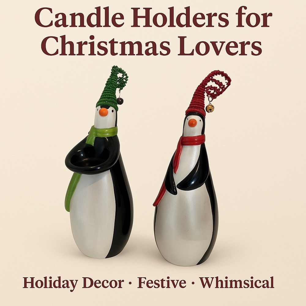 Festive Penguin Candle Holders Ceramic Christmas Ornaments Holiday Decor